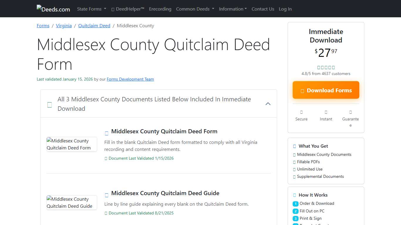 Middlesex County Quitclaim Deed Form Virginia Deeds.com