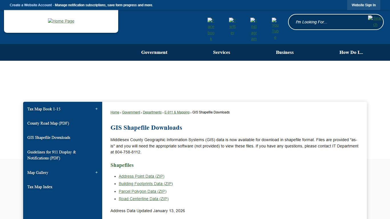 GIS Shapefile Downloads Middlesex County, VA